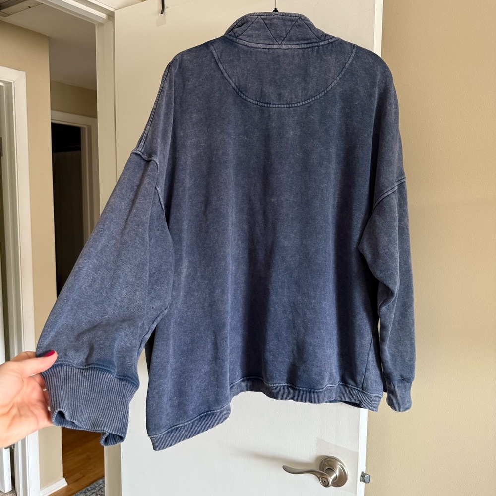 aerie Washed Navy Half-Zip Sweatshirt - Picture 7 of 9